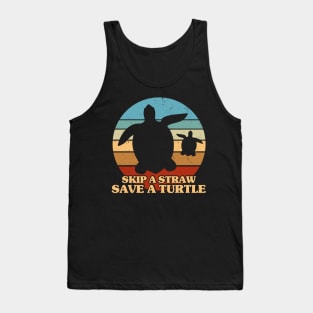 Skip a Straw Save a Turtle for Earthday - Vintage Retro Design T Shirt Tank Top